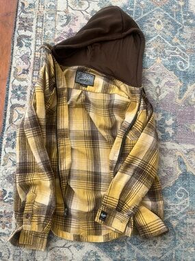 Brooklyn Cloth Yellow and Brown Plaid Hooded Shirt Jacket